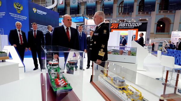 Председатель правительства РФ Михаил Мишустин на международном форуме Транспорт России