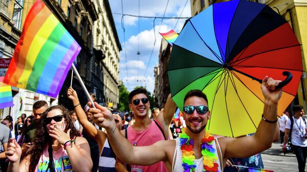 Представители ЛГБТ сообщества во время парада в Будапеште
