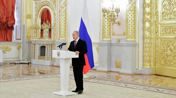 Президент РФ Владимир Путин на церемонии вручения верительных грамот чрезвычайными и полномочными послами