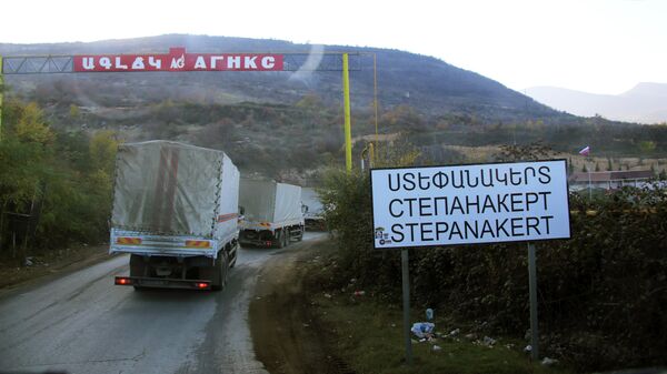 Прибытие второй колонны МЧС России с гуманитарной помощью в Степанакерт