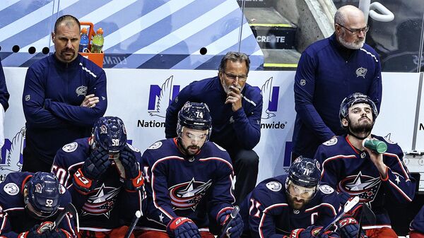 TORONTO, ONTARIO - AUGUST 15: Head coach John Tortorella of the Columbus Blue Jackets looks on against the Tampa Bay Lightning prior to Game Three of the Eastern Conference First Round during the 2020 NHL Stanley Cup Playoffs at Scotiabank Arena on August 15, 2020 in Toronto, Ontario.   Elsa/Getty Images/AFP