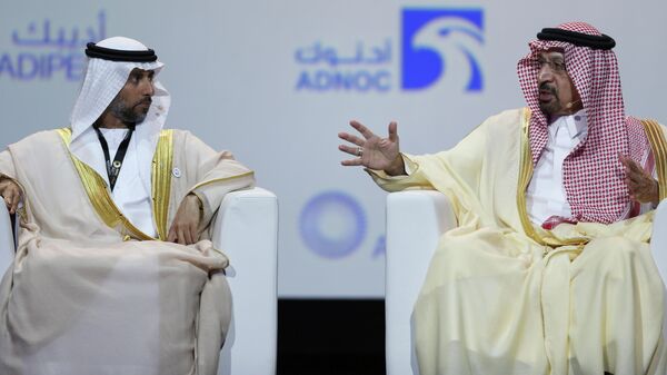 Министр энергетики ОАЭ Сухайль аль-Мазруей и министра энергетики и нефти Саудовской Аравии Халид Аль-Фалиха во время встречи