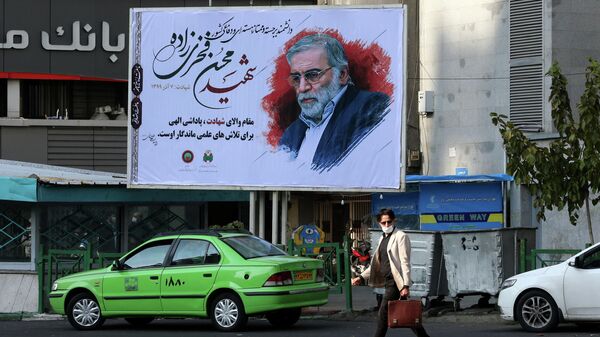Портрет иранского физика  Мохсена Фахризаде Махабади на одной из улиц Тегерана 