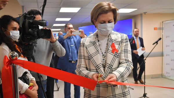 Руководитель Роспотребнадзора Анна Попова на торжественном открытии Научного Центра по профилактике и борьбе со СПИДом в Москве