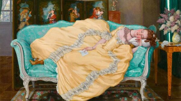 Константин Сомов Спящая дама в комнате в платье 18 века
