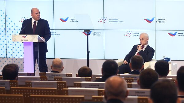Председатель правительства РФ Михаил Мишустин выступает на Международном экспортном форуме Сделано в России - 2020