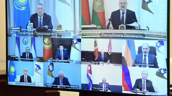 Участники заседания Высшего Евразийского экономического совета в формате видеоконференции