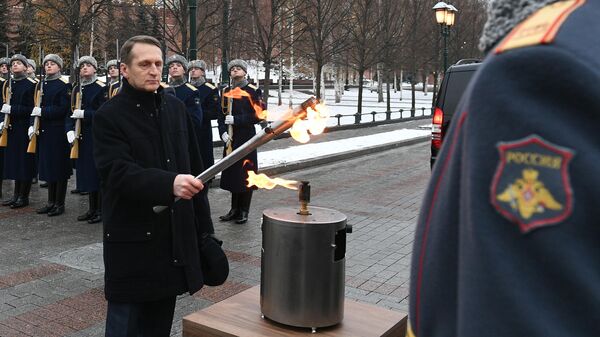 Директор СВР РФ Сергей Нарышкин на церемонии переноса Вечного огня от Могилы Неизвестного Солдата в Белград