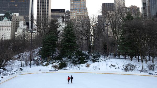Люди гуляют в Центральном парке Нью-Йорка после снегопада