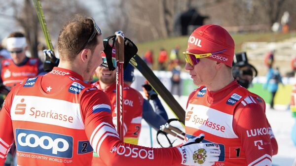 Лыжники сборной России Глеб Ретивых и Александр Большунов на Чемпионате мира по лыжным гонкам в Дрездене