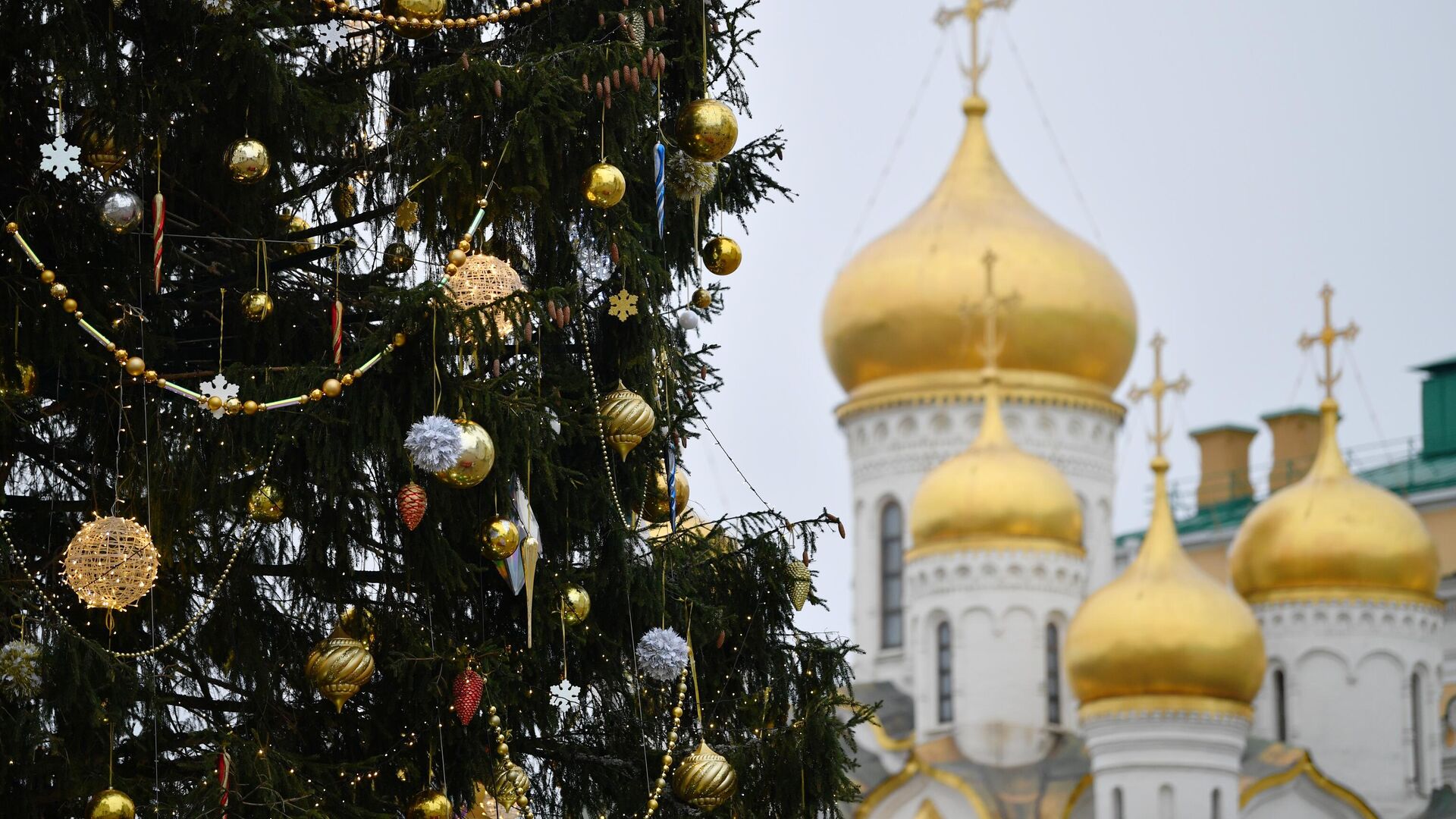 Украшение новогодней елки на Соборной площади Московского Кремля - РИА Новости, 1920, 25.01.2021