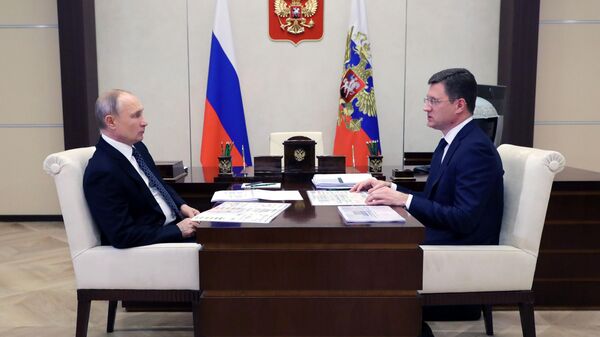 Президент РФ Владимир Путин и заместитель председателя правительства РФ Александр Новак во время встречи