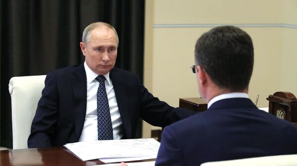 Президент РФ Владимир Путин во время встречи с заместителем председателя правительства РФ Александром Новаком