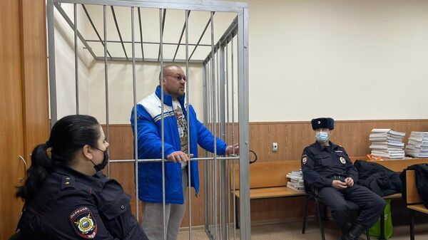 Алексей Гуддилин, обвиняемый в убийстве на национальной почве, на заседании Басманного суда города Москвы. 24 декабря 2020