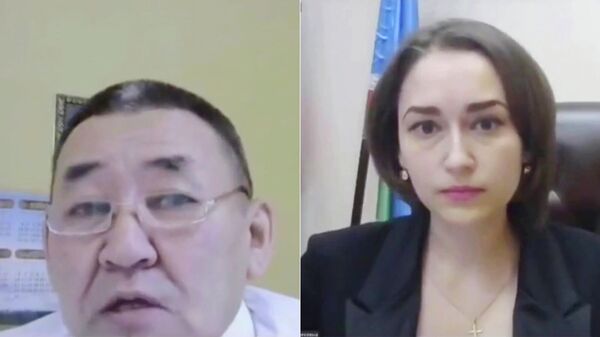Петр Аммосов и Ирина Высоких. Кадр видеотрансляции рабочего заседания