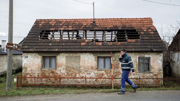 Дом, пострадавший в результате землетрясения в Хорватии