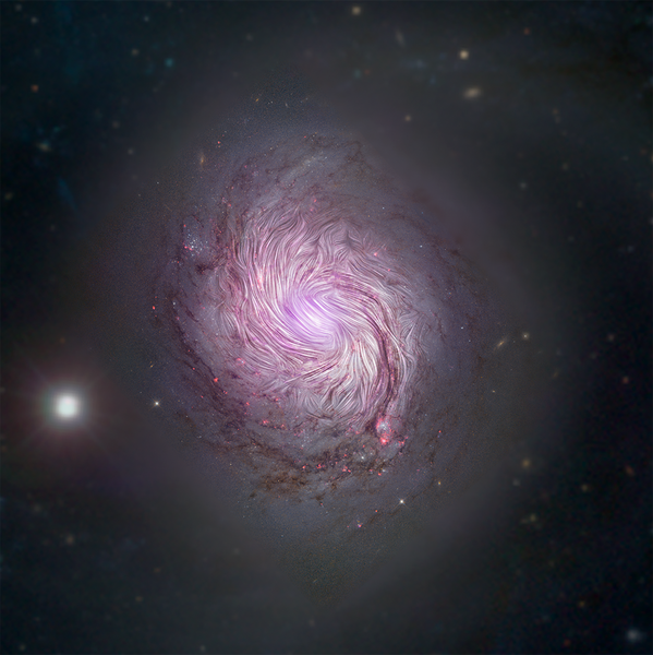 Магнитные поля спиральной галактики NGC 1068 (M77) в созвездии Кит