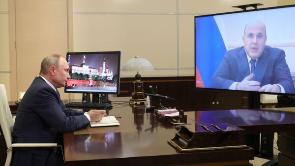 Президент РФ Владимир Путин проводит в режиме видеоконференции совещание с председателем правительства РФ Михаилом Мишустиным
