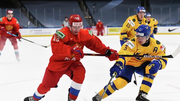 Матч молодежного чемпионата мира по хоккею между сборными России и Швеции
