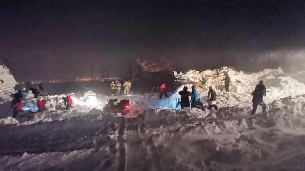 Сотрудники МЧС РФ проводят поисково-спасательные работы в районе горнолыжного комплекса Гора Отдельная в Норильске