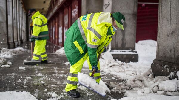 Сотрудники коммунальных служб убирают последствий снегопада в Мадриде