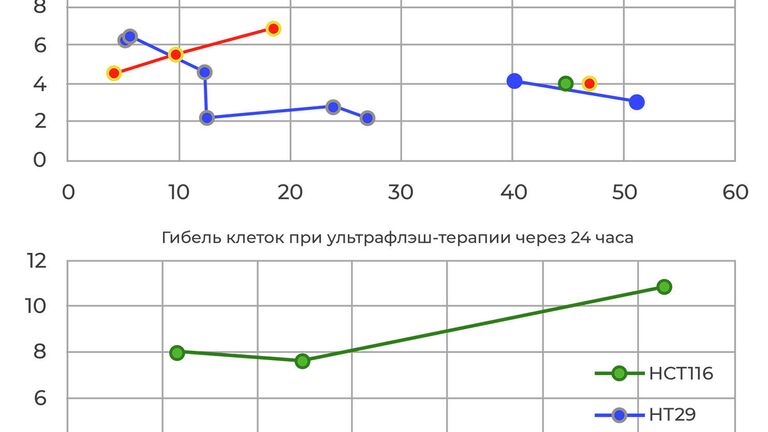 Гибель клеток при флэш и ультрафлэш-терапии через 24 часа