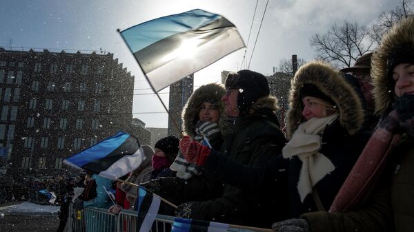 Люди во время парада по случаю Дня независимости Эстонии в Таллине