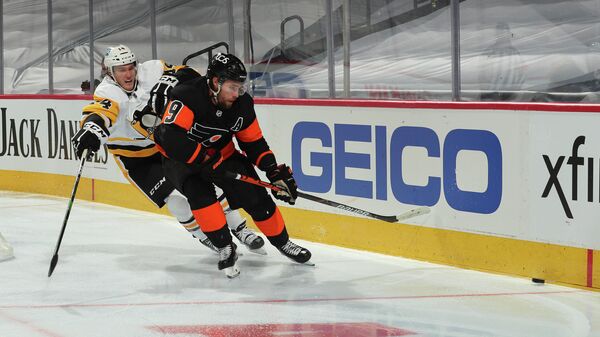 Иван Проворов в матче НХЛ между командами Филадельфия Флайерз и Питтсбург Пингвинз