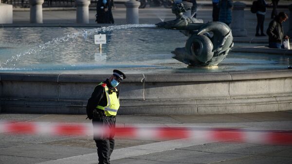 Сотрудник полиции на Трафальгарской площади в Лондоне 