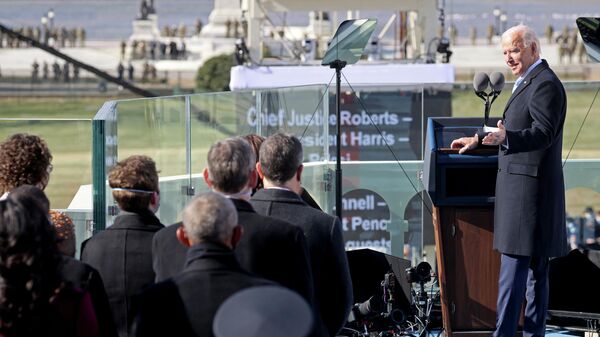 Джо Байден произносит речь, после вступления в должность президента США