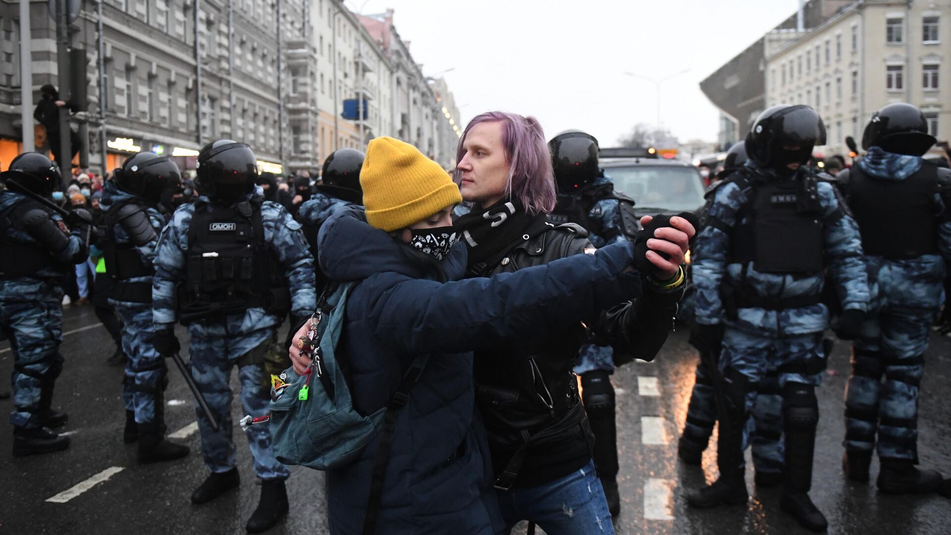 Участники несанкционированной акции сторонников Алексея Навального в Москве - РИА Новости, 1920, 25.01.2021