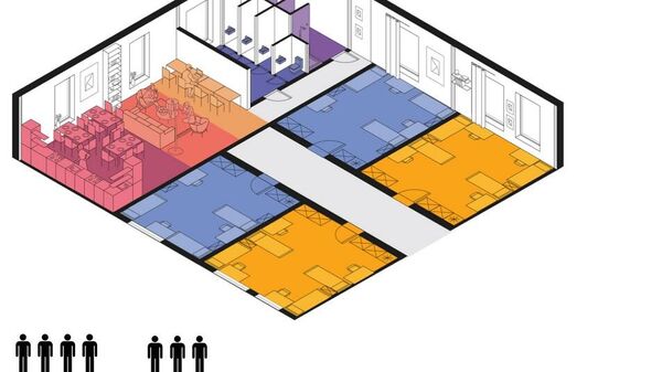 Модуль Эконом: 2 комнаты по 4 человека и 2 комнаты по 3 человека