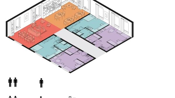 Модуль Комфорт и Комфорт+: 2 комнаты по 2 человека и 2 комнаты по 1 человеку