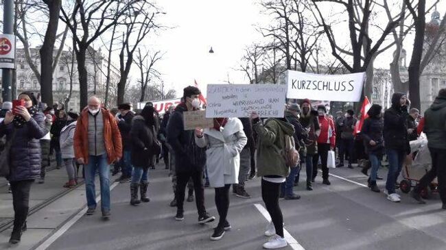 Столкновения полиции с демонстрантами на акциях протеста в Вене