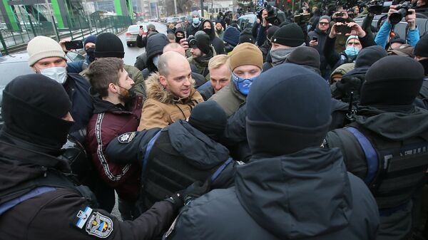 Акция националистов в Киеве с требованием закрытия телеканала Наш