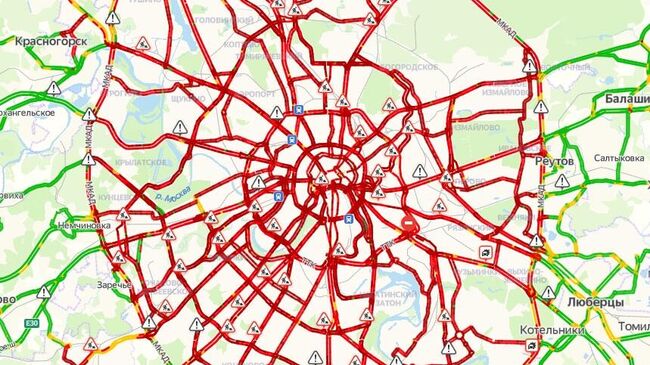 10-балльные пробки в Москве на Яндекс.Картах