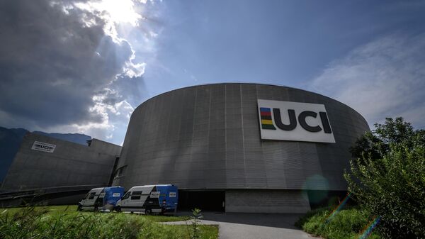 This photo taken on August 10, 2020, shows the headquarters of the world's cycling governing body UCI (International Cycling Union) in Aigle, amid the COVID-19 outbreak, caused by the novel coronavirus. - The cycling world championships scheduled for Aigle-Martigny in Switzerland on September 20-27, 2020, might be called off due to local health rules organisers warned on August 7. Swiss federal authorities are due to examine their rules on August 12, and may ban sports gatherings involving more than 1,000 people. (Photo by Fabrice COFFRINI / AFP)