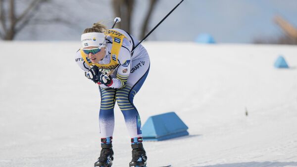 Maja Dahlqvist from Sweden competes for the women's FIS World Cup Pursuit 10km (free technique) on March 24, 2019, during the third day of the FIS cross-country world cup finals in Quebec City. (Photo by MARTIN OUELLET-DIOTTE / AFP)