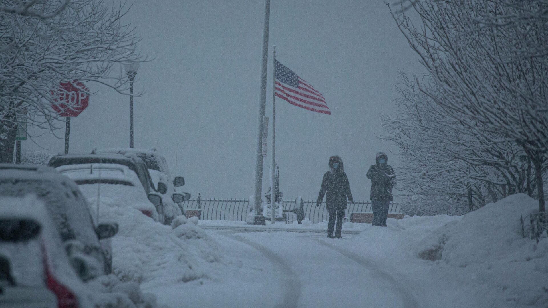 Снегопад в городе Северный Берген, штат Нью-Джерси, США. 7 февраля 2021 - РИА Новости, 1920, 08.02.2021