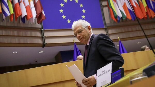 Верховный представитель Европейского союза по иностранным делам и политике безопасности Жозеп Боррель на заседании Европарламента в Брюсселе