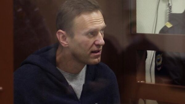 Алексей Навальный в зале Бабушкинского районного суда, где идет заседание по делу о клевете в отношении ветерана Великой Отечественной войны Игната Артеменко. Стоп-кадр видео