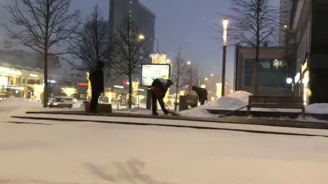 Коммунальщики вручную и с помощью техники начали уборку после сильного снегопада в Москве