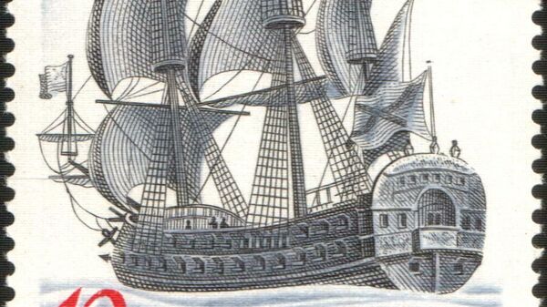 Марка СССР: Парусный линейный корабль Полтава, 1712 год