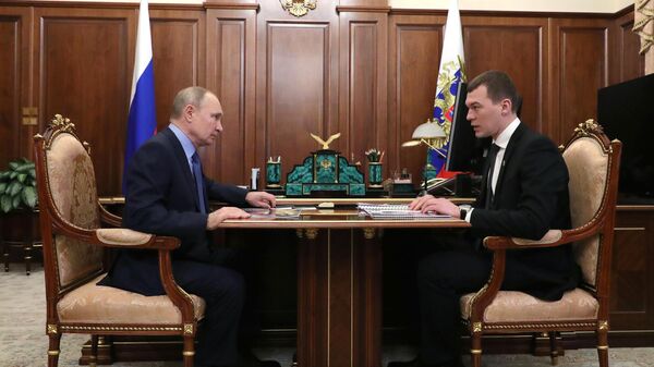 Встреча врио хабаровского губернатора Михаила Дегтярева и президента России Владимира Путина в Кремле