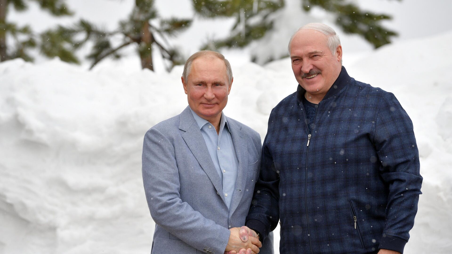 Президент РФ Владимир Путин и президент Белоруссии Александр Лукашенко (справа) во время встречи - РИА Новости, 1920, 24.02.2021