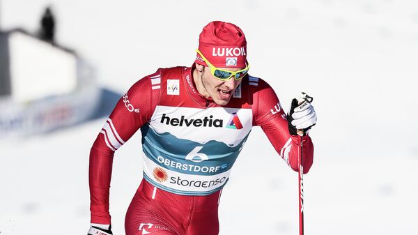 Глеб Ретивых на дистанции спринта свободным стилем в квалификации соревнований по лыжным гонкам среди мужчин на чемпионате мира-2021 по лыжным видам спорта в немецком Оберстдорфе.