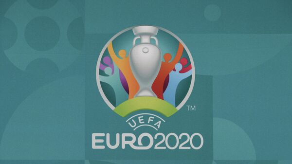 This picture taken on November 30, 2019, in Bucharest, Romania, shows the logo of the European Football Championship 2020 ahead of the UEFA Euro 2020 Final Draw Ceremony. - Bucharest will host the UEFA Euro 2020 draw on November 30, 2019 and host matches in the summer tournament but doubts have arisen on the progress of the construction work. (Photo by Fabrice COFFRINI / AFP)