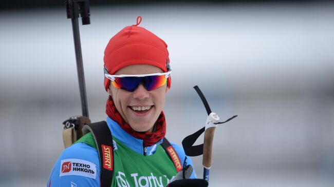 Михаил Первушин (Россия), завоевавший золотую медаль в спринте среди юниоров на молодежном чемпионате мира по биатлону в эстонском Отепя.