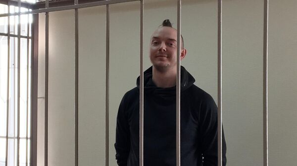 Журналист Иван Сафронов, обвиняемый в государственной измене, на заседании Лефортовского суда Москвы
