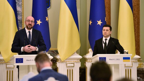 Президент Европейского союза Шарль Мишель и президент Украины Владимир Зеленский